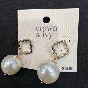 Crown & Ivy Gold Tone and Pearl Drop Earrings